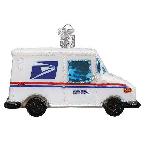 Old World Christmas USPS Mail Truck Blown Glass Ornament