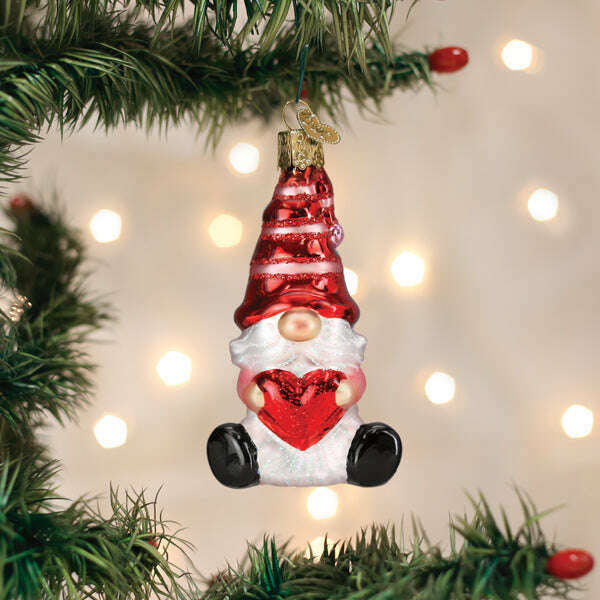 Old World Christmas Valentine Gnome Blown Glass Ornament