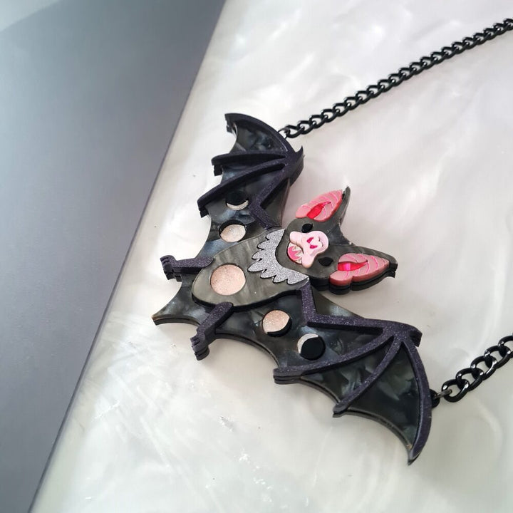 Vampire Bat Statement Moon Phases Necklace by Cherryloco Jewellery 2
