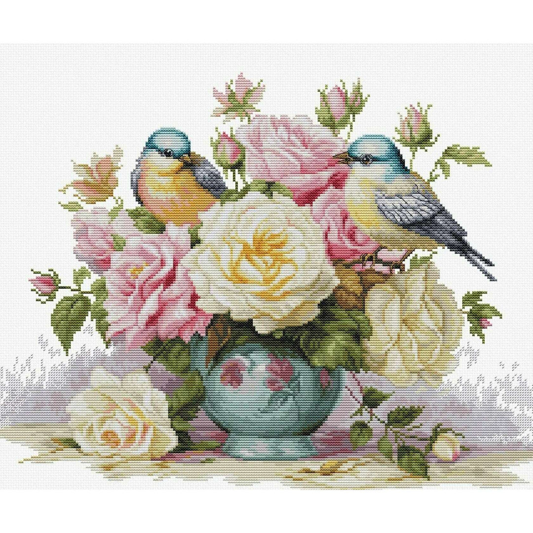 Vase with Roses and Birds B7038L Counted Cross-Stitch Kit