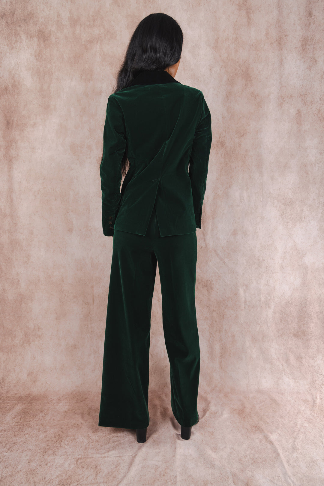 The Elegant Evergreen | Green Velvet Wide Leg Velvet Pants