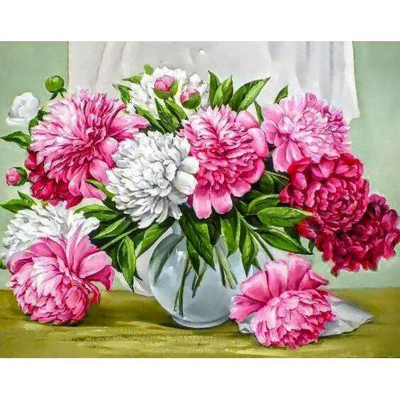 Vibrant Peonies WD2352 18.9 x 14.9 inches Wizardi Diamond Painting Kit