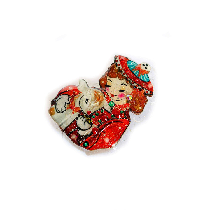 Vintage Girl & Deer Brooch by Rosie Rose Parker