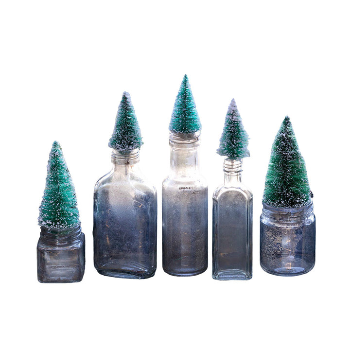 Vintage Mini Bottle Brush Tree Topped Bottles