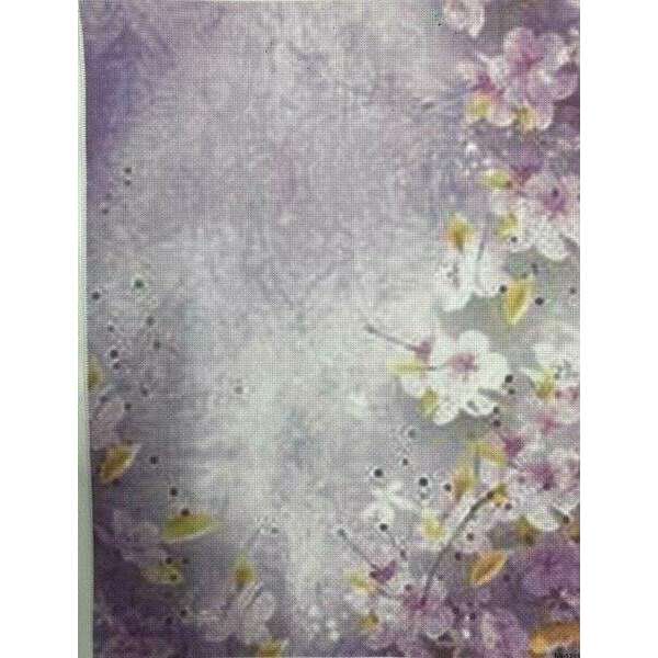 Violet Blossom Designer Printed AIDA Fabric. Canvas for embroidery with an applied background  KF-1215A