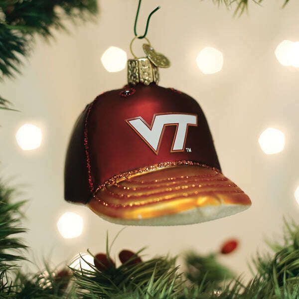 Old World Christmas Virginia Tech Baseball Cap Blown Glass Ornament