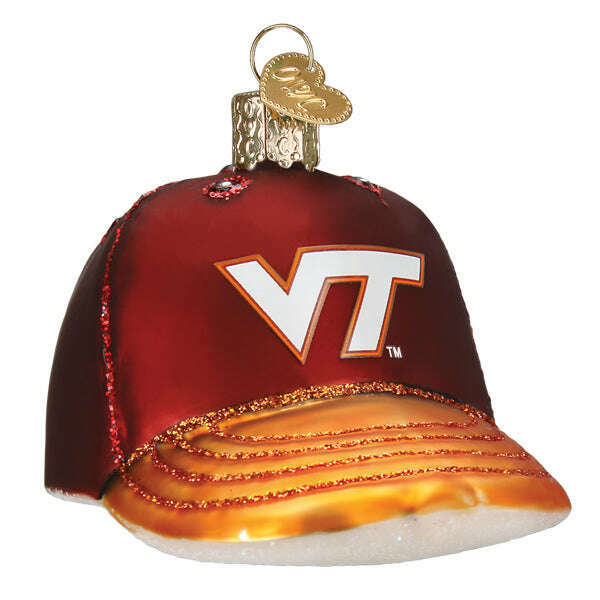 Old World Christmas Virginia Tech Baseball Cap Blown Glass Ornament