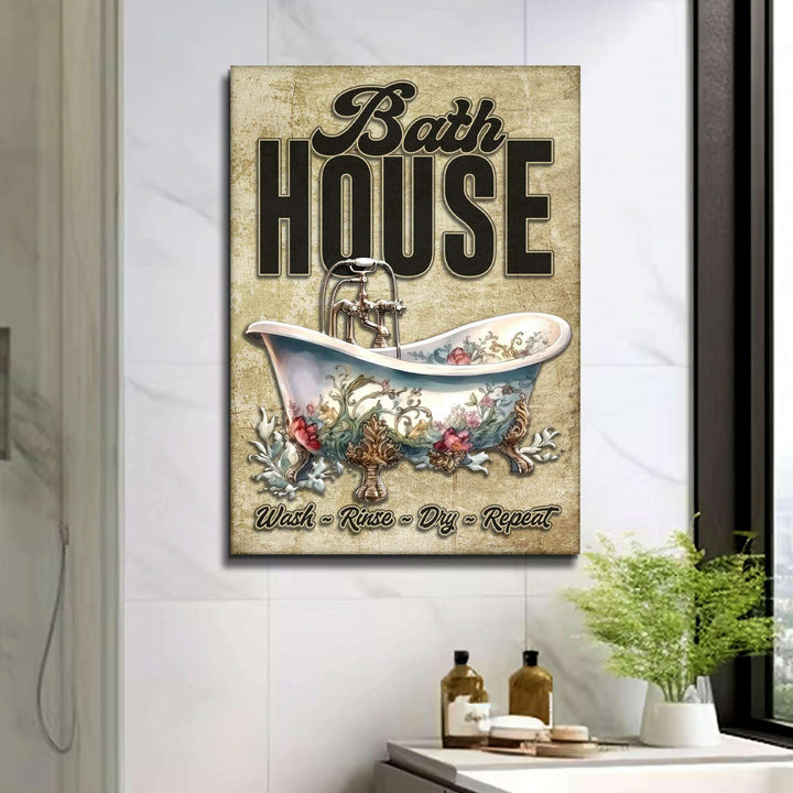 Wash Rinse Dry Repeat Bath House Sign