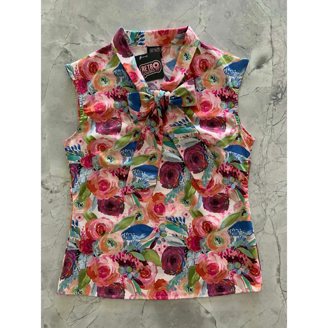 Watercolor Floral Bow Top - XS only, 1 left!