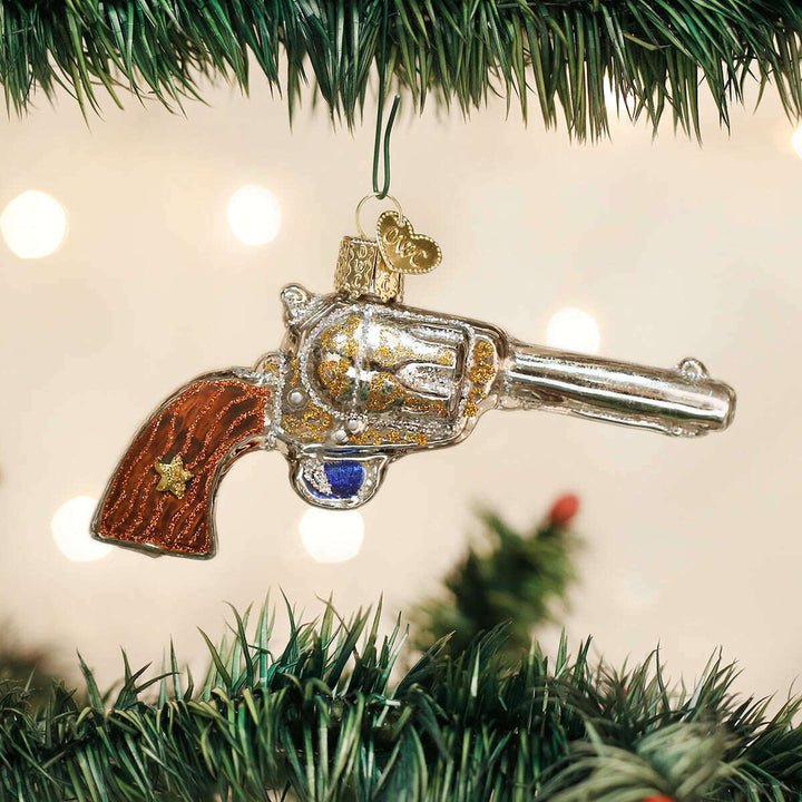Old World Christmas Western Revolver Blown Glass Ornament