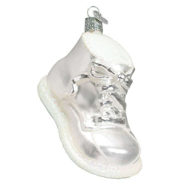 Old World Christmas White Baby Shoe Blown Glass Ornament
