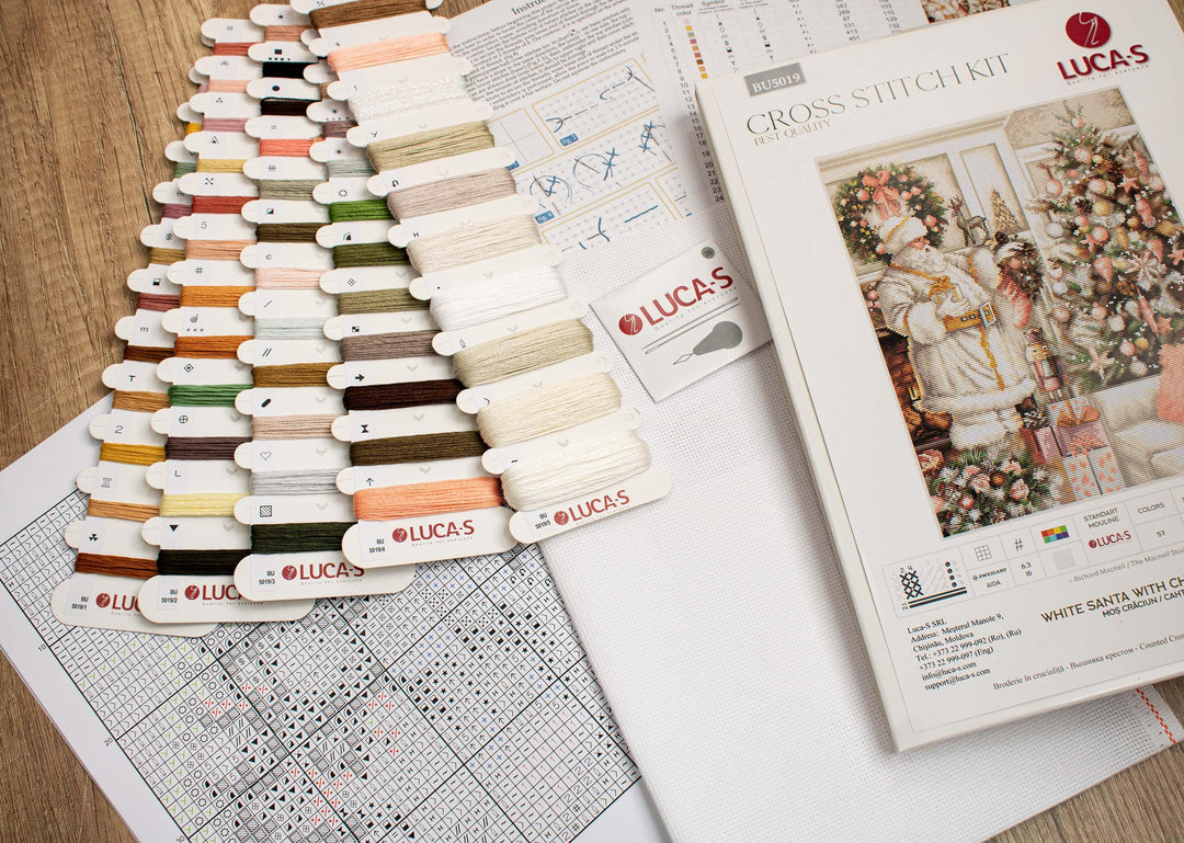 White Santa With Christmas Tree BU5019L Counted Cross-Stitch Kit