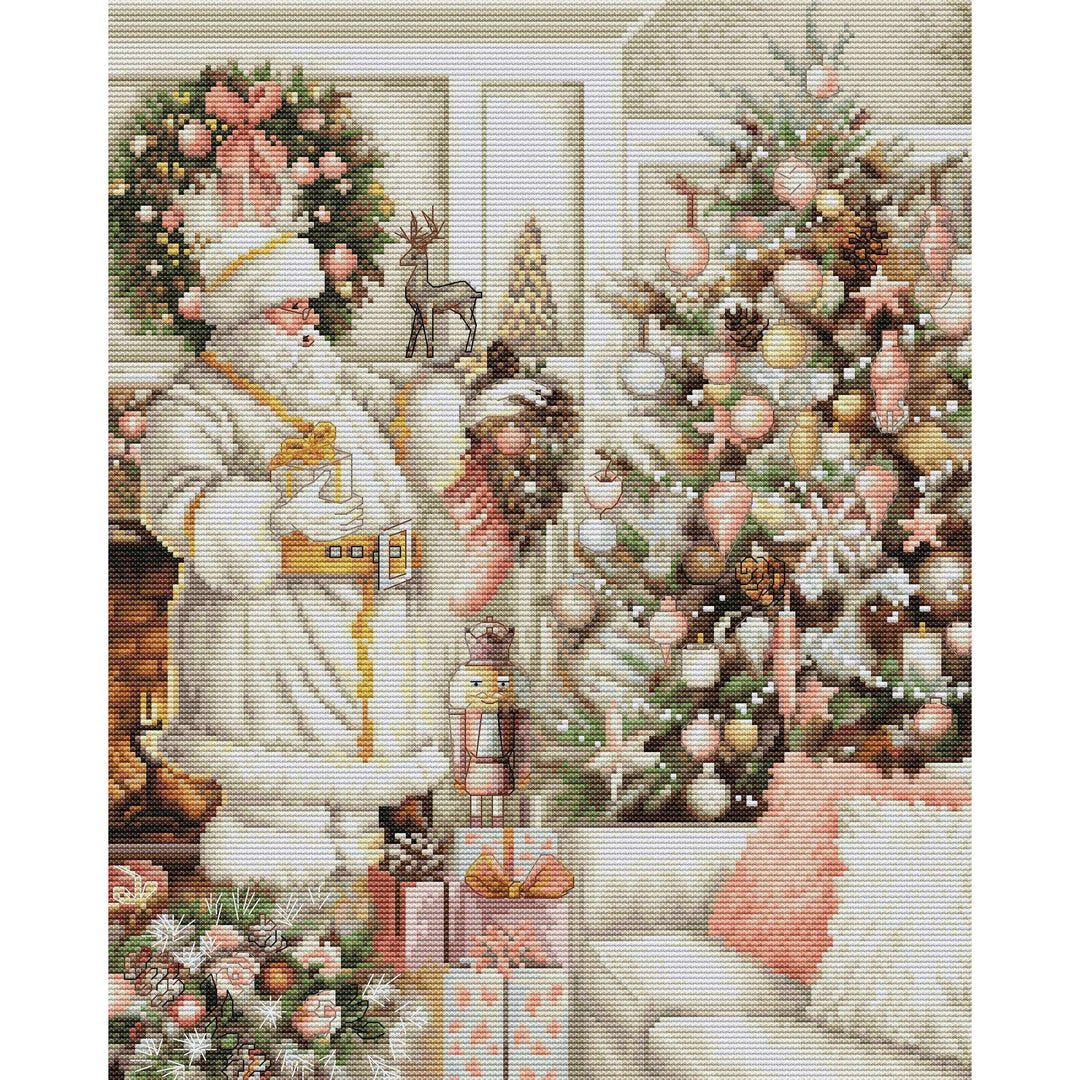 White Santa With Christmas Tree BU5019L Counted Cross-Stitch Kit