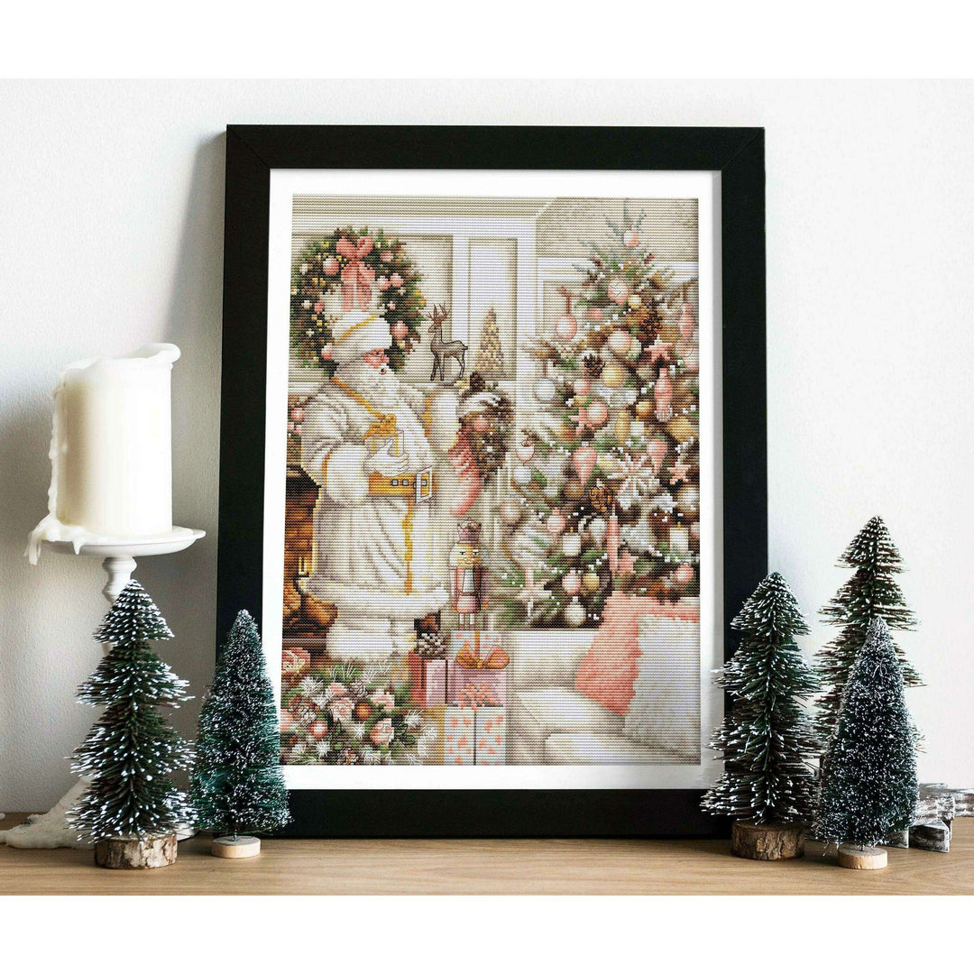White Santa With Christmas Tree BU5019L Counted Cross-Stitch Kit