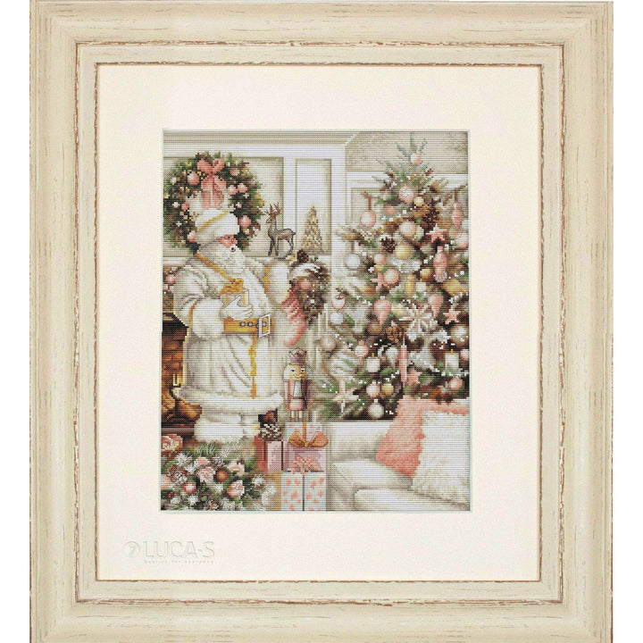 White Santa With Christmas Tree BU5019L Counted Cross-Stitch Kit