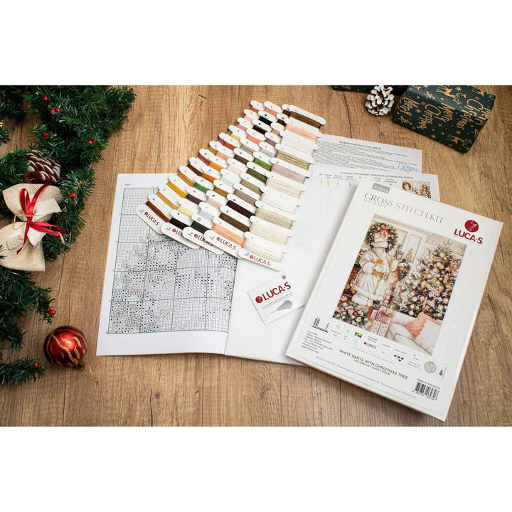 White Santa With Christmas Tree BU5019L Counted Cross-Stitch Kit