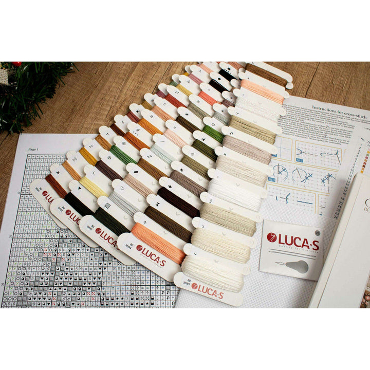 White Santa With Christmas Tree BU5019L Counted Cross-Stitch Kit