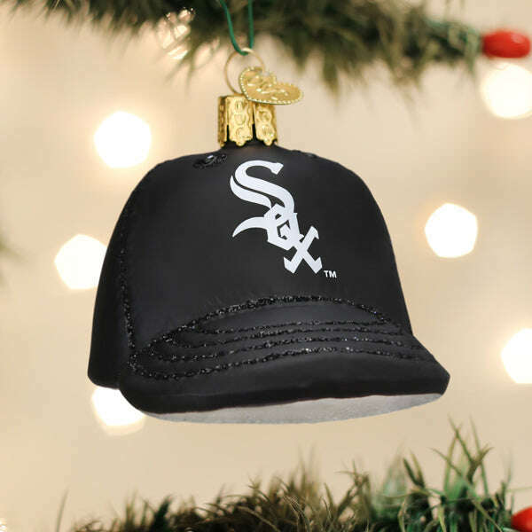 Old World Christmas White Sox Baseball Cap Blown Glass Ornament