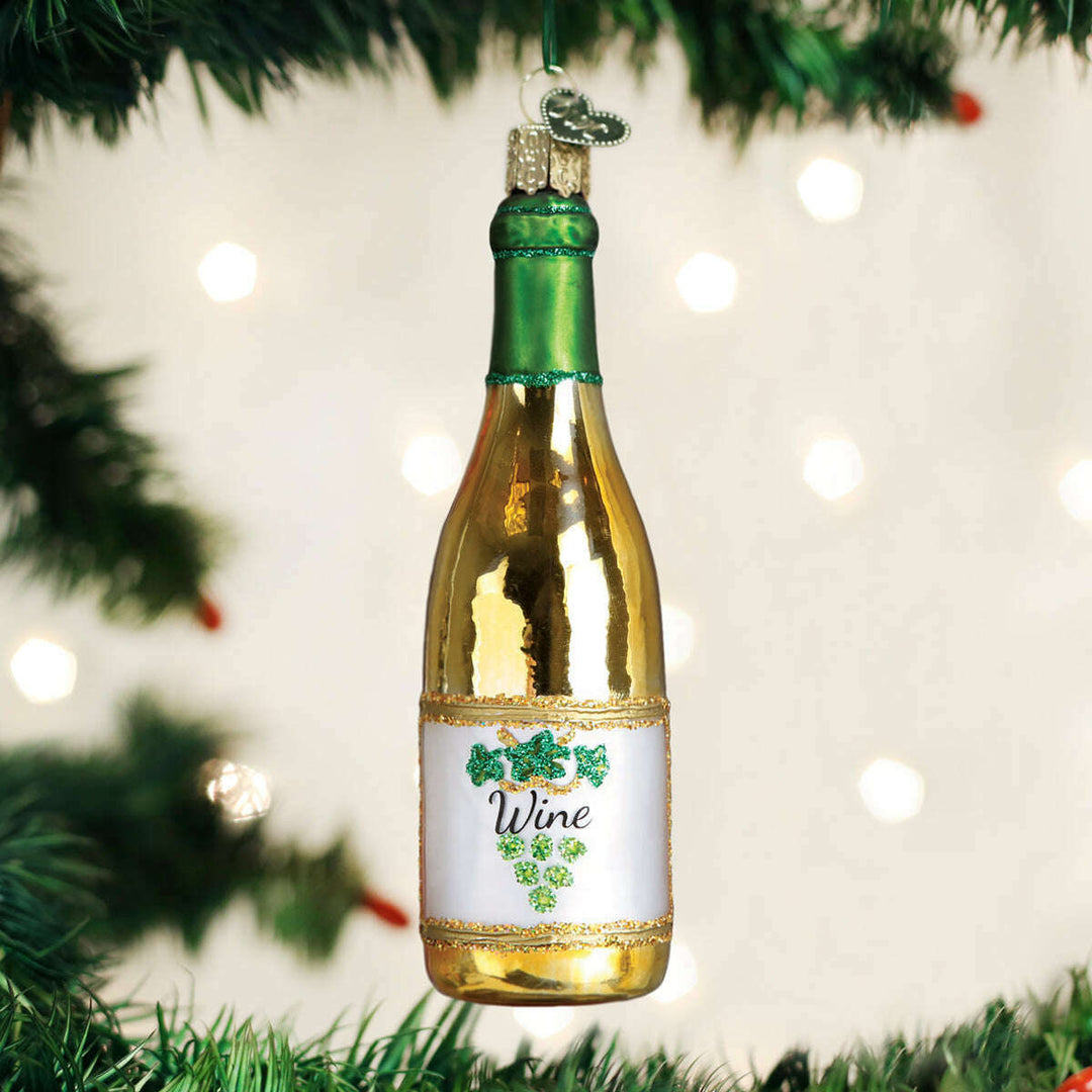 Old World Christmas White Wine Bottle Blown Glass Ornament