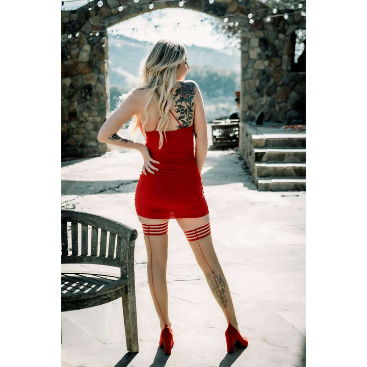 Whitney: Red Back Seam Thigh Highs- Classy With A Little Sassy. Petite to Plus Size