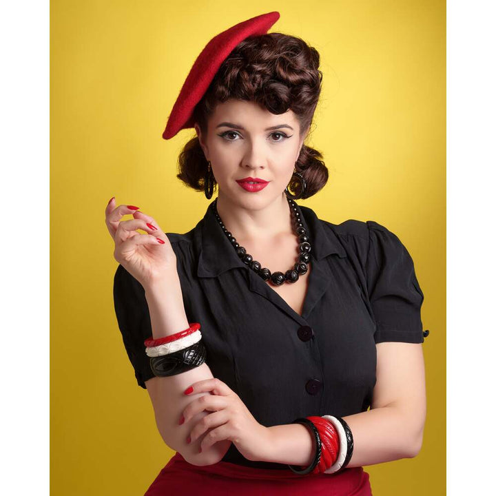 Wide Black Heavy Carve Fakelite Medium Bangle by Splendette 1