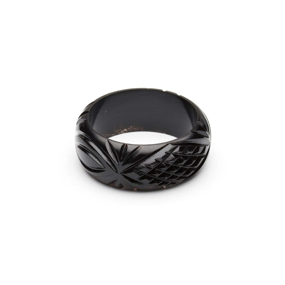 Wide Black Heavy Carve Fakelite Medium Bangle by Splendette 