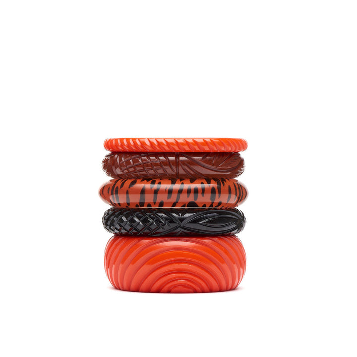 Wide Papaya Heavy Carve Fakelite Bangle by Splendette  5