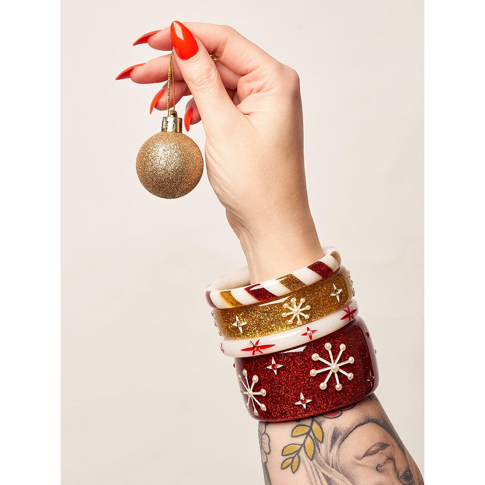 Wide Red Glitter Snowflake Bangle by Splendette image 1