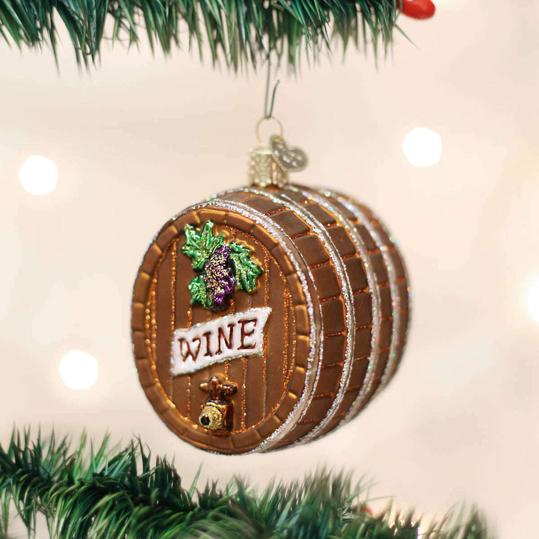Old World Christmas Wine Barrel Blown Glass Ornament