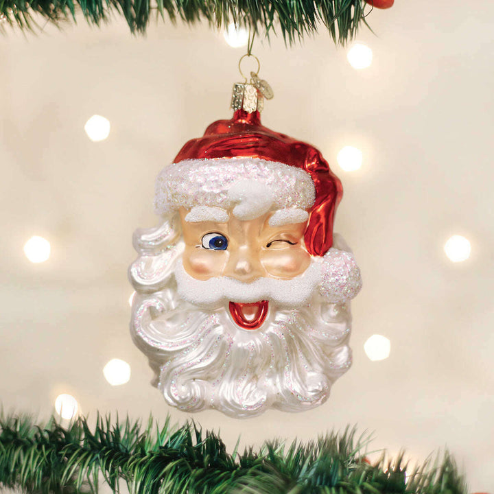 Old World Christmas Winking Santa Blown Glass Ornament