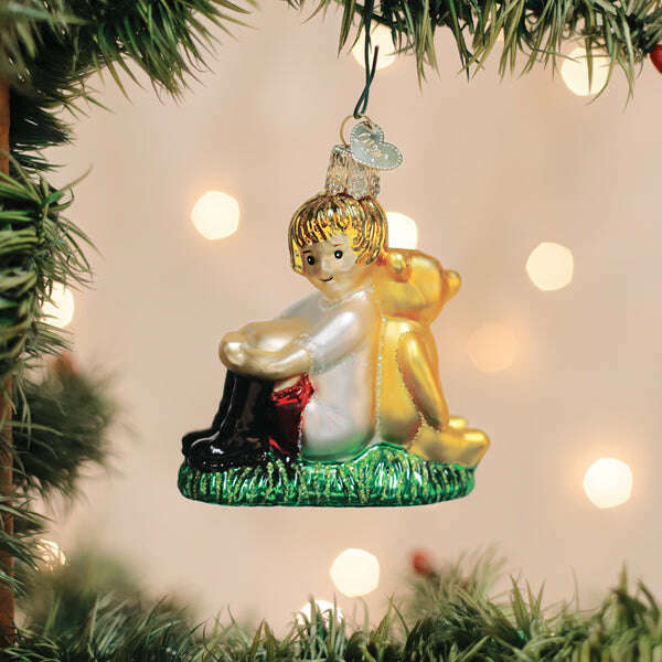 Old World Christmas Winnie and Christopher Robin Blown Glass Ornament