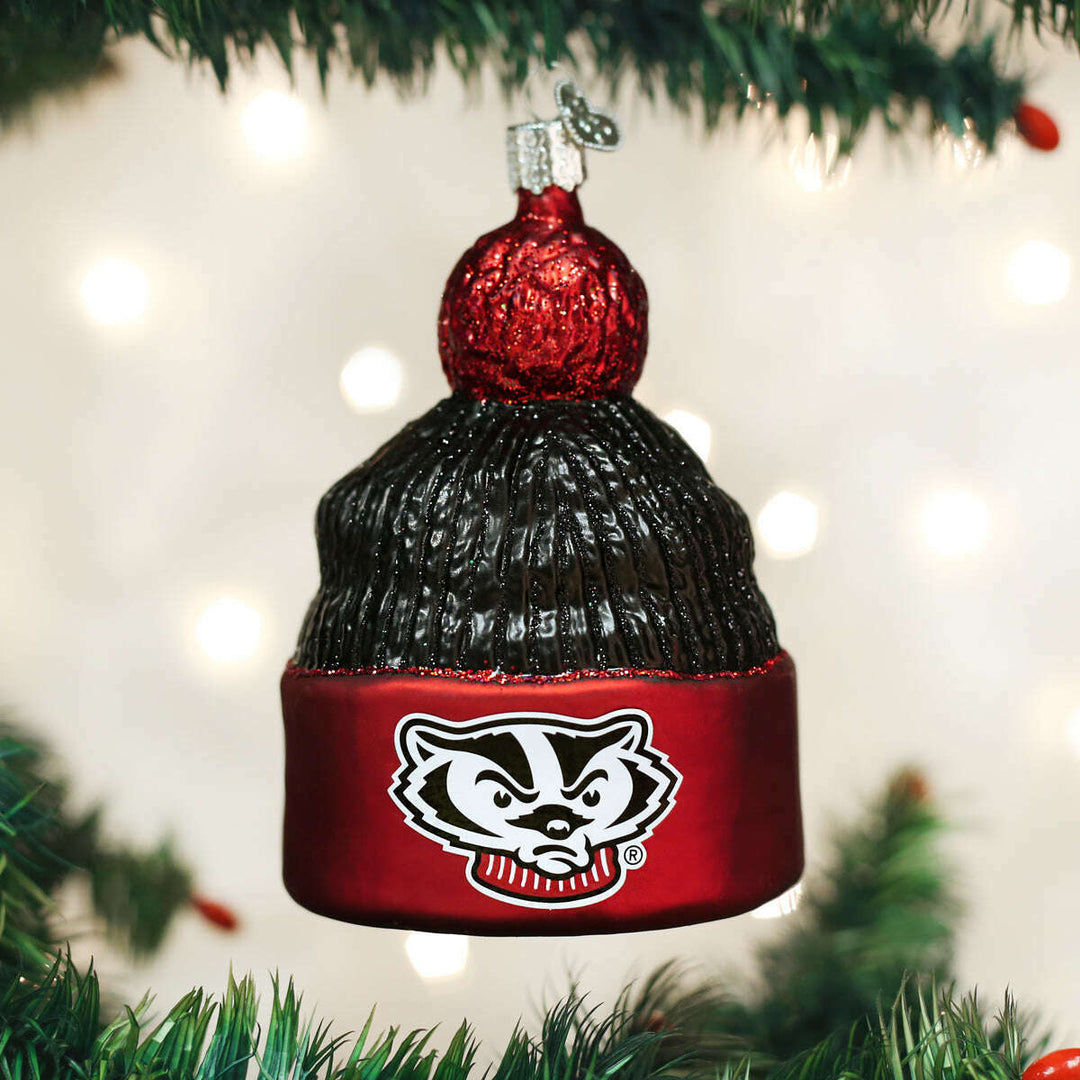 Old World Christmas Wisconsin Badgers Beanie Blown Glass Ornament
