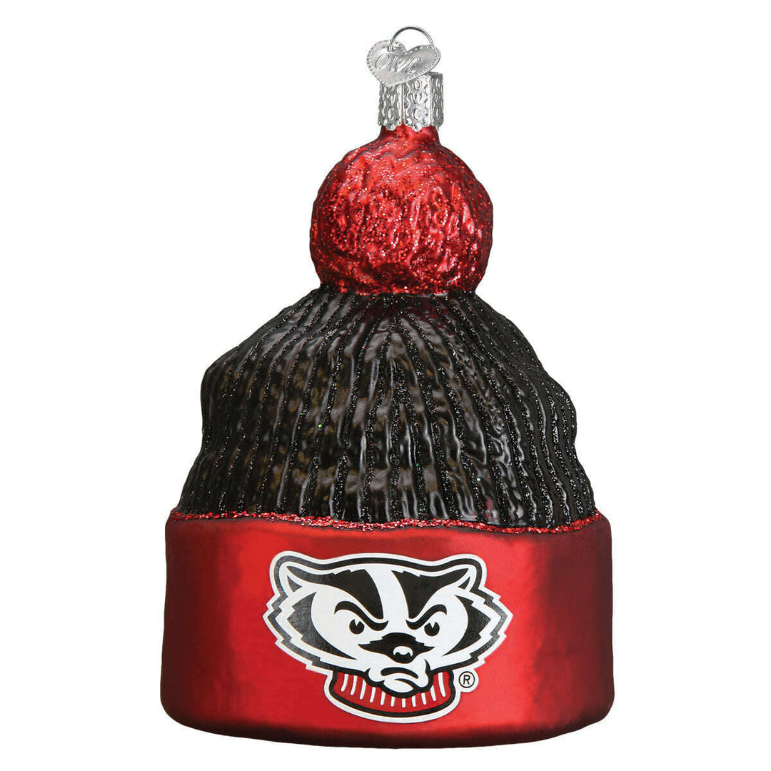 Old World Christmas Wisconsin Badgers Beanie Blown Glass Ornament