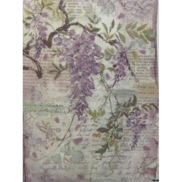 Wisteria Dreams Designer Printed AIDA Fabric. Canvas for embroidery with an applied background  KF-1352A