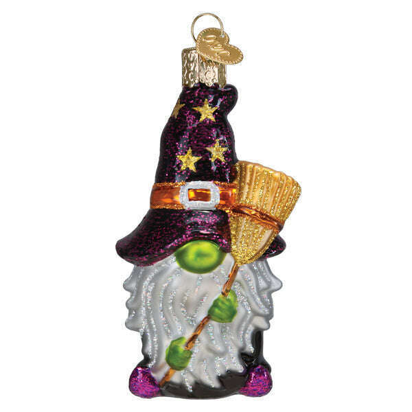 Witch Gnome Halloween Blown Glass Ornament