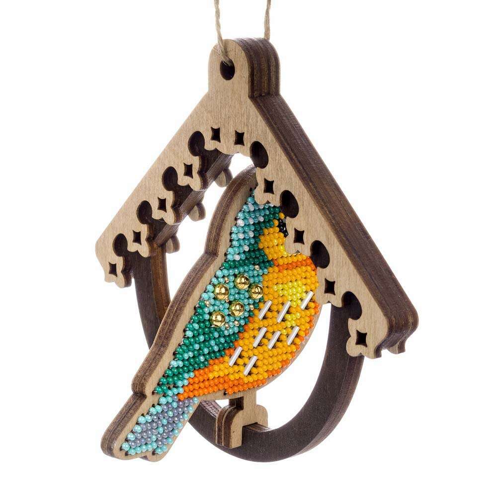 Wooden Bead Embroidery Kit Bird in Birdhouse FLK-580