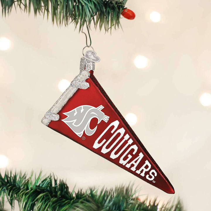Old World Christmas WSU Pennant Blown Glass Ornament