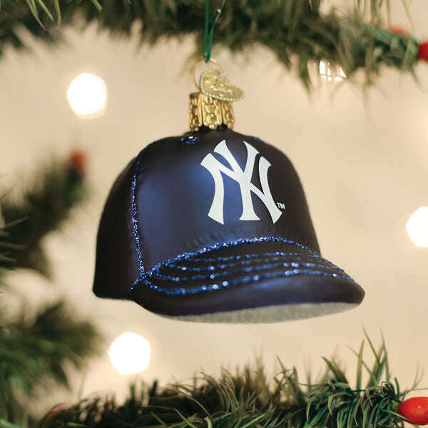Old World Christmas Yankees Baseball Cap Blown Glass Ornament