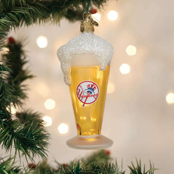 Old World Christmas Yankees Glass of Beer Blown Glass Ornament