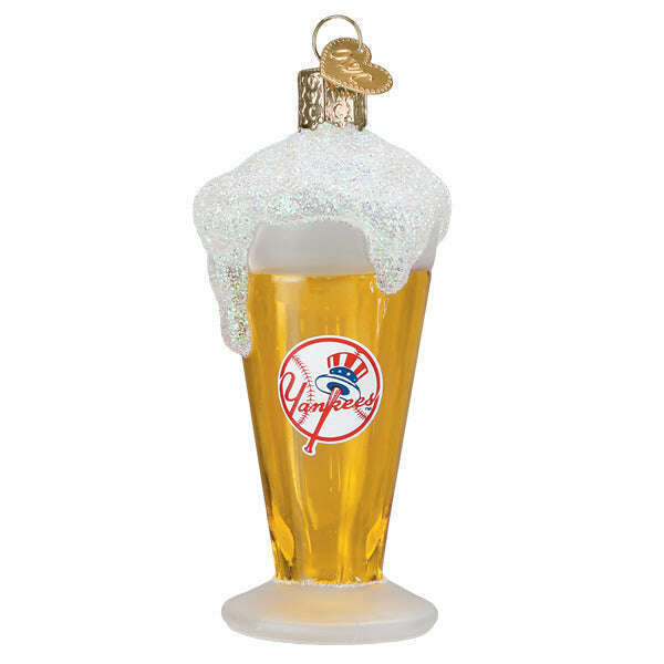 Old World Christmas Yankees Glass of Beer Blown Glass Ornament
