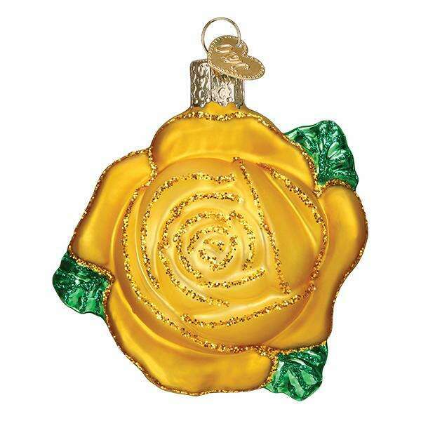 Old World Christmas Yellow Rose Blown Glass Ornament