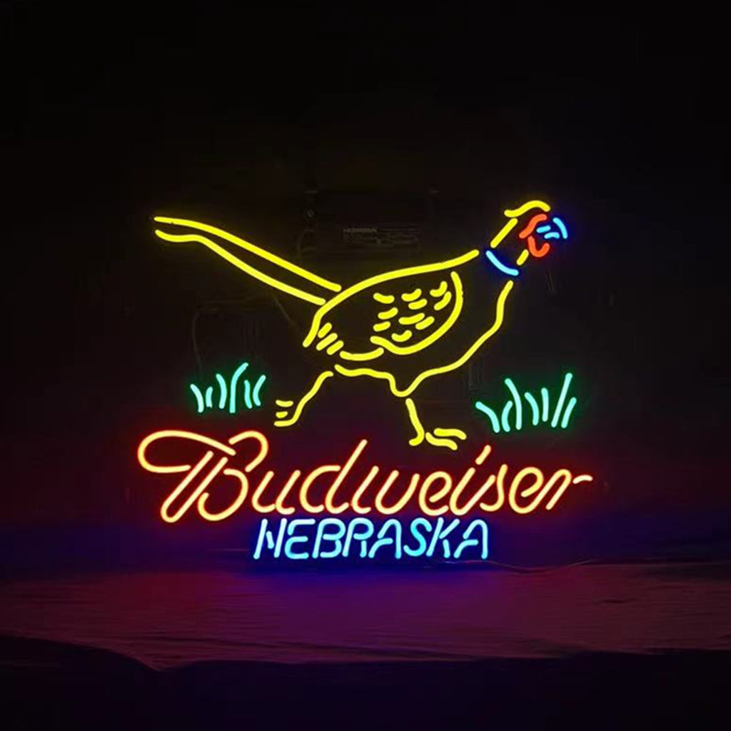 Yellow Pheasant Hunter Budweiser Nebraska Neon Sign Light