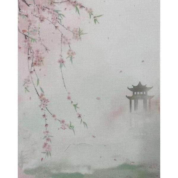 Zen Serenity Designer Printed AIDA Fabric. Canvas for embroidery with an applied background  KF-1373A