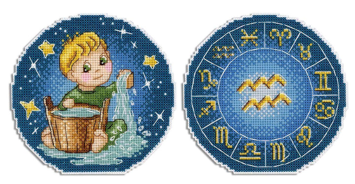 Zodiac Signs. Aquarius SR-700 Plastic Canvas Counted Cross Stitch Kit
