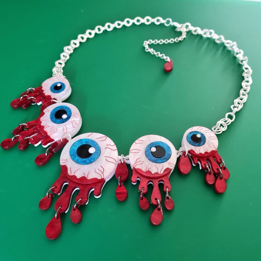 Zombie Halloween Eyeball Charm Statement Necklace by Cherryloco Jewellery 