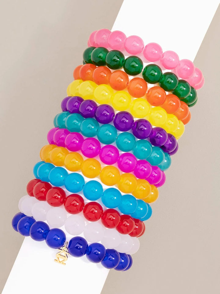 Glass Bead Stretch Bracelet - Neon Blue