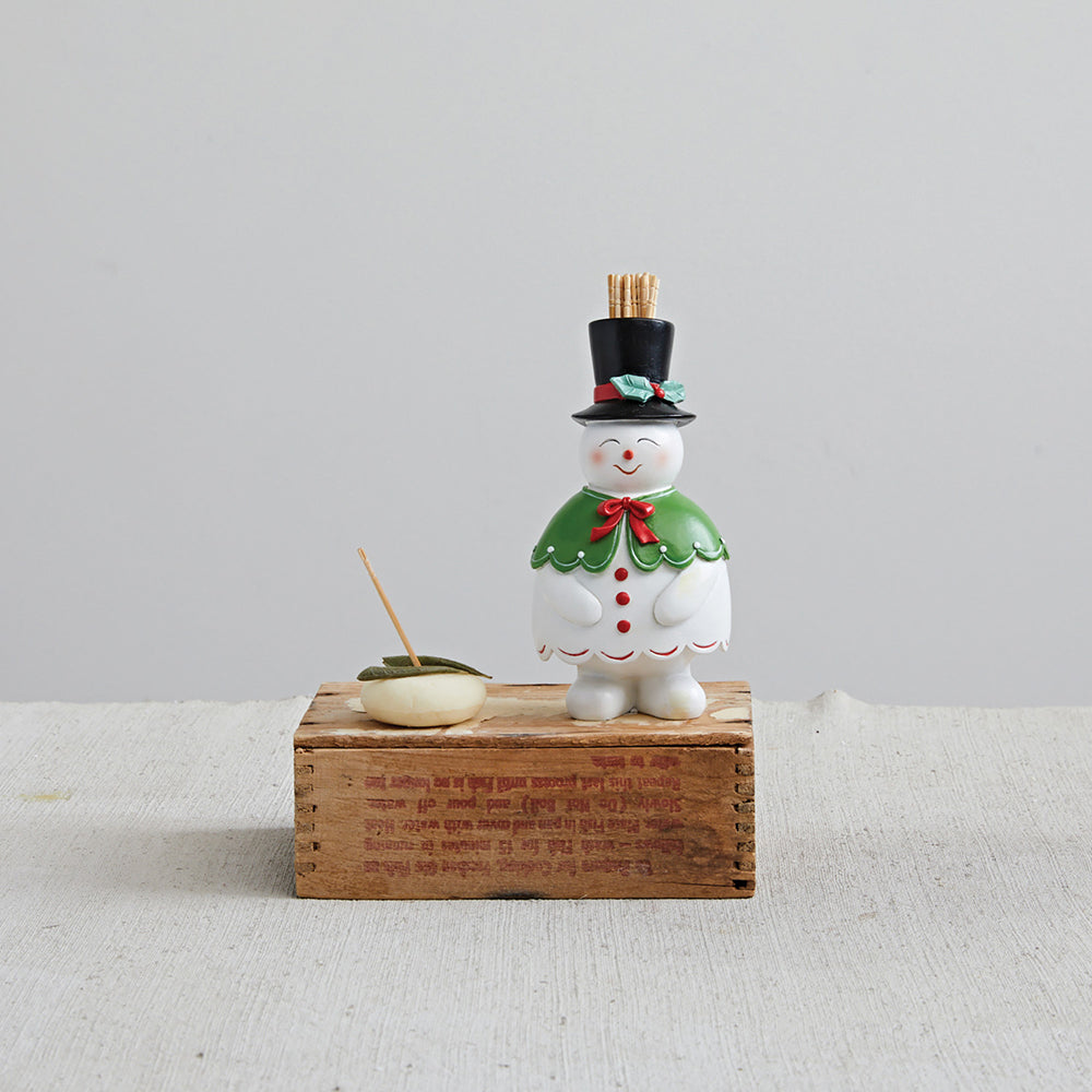 2-1/2"L x 2"W x 5-1/4"H Resin Snowman Toothpick Holder w/ Top Hat, Multi Color by Creative Co-Op