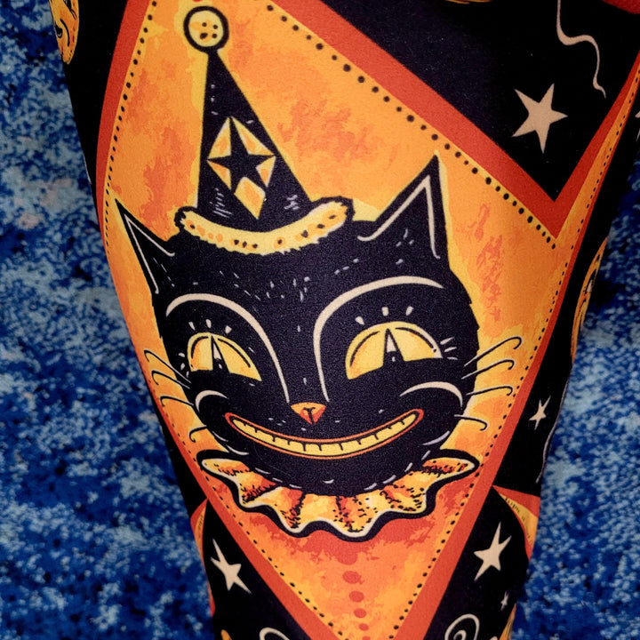 Orange Vintage Cat "Grinning Jack" (Johanna Parker Exclusive) - High-quality Handcrafted Vibrant Leggings