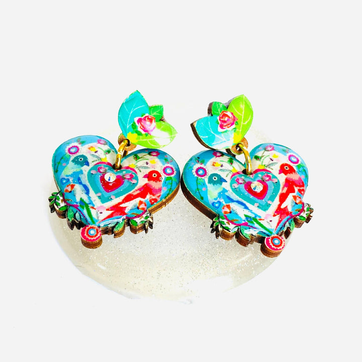 Love Bird Heart Shaped Earrings by Rosie Rose Parker