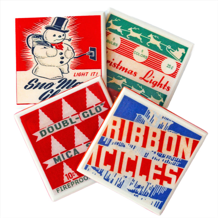 Vintage Christmas Drink Coaster Set